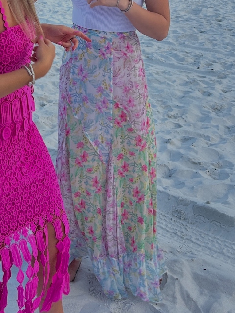 LoveShackFancy Pastel Floral Maxi Skirt in Pink and Light Blue